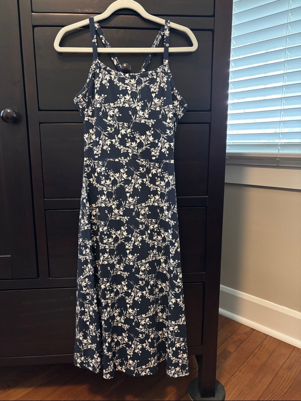 PACT Women's Bouquet Blooms Midnight Blue Fit & Flare Midi Dress XS